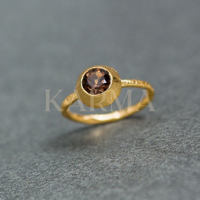 Sterling Silver Gold Plated Ring with Smokey Quartz